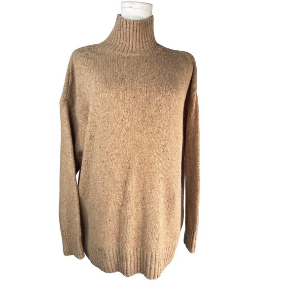 ZARA Camel Medium High-Neck Wool Blend Sweater Ribbed Cuffs & Hem - Picture 6 of 14